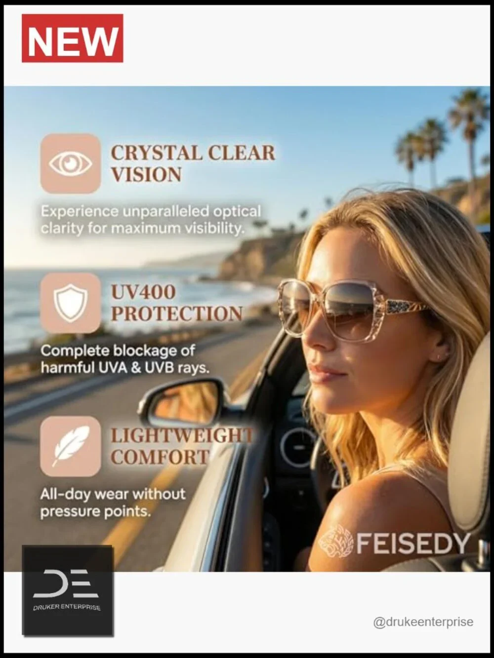 Polarized Square Sunglasses Sparkling Composite Frame UV400 Protection Oversized
